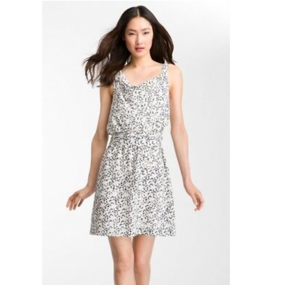 Theory Jaysa Abstract' Print Draped Silk Midi Belted Dress